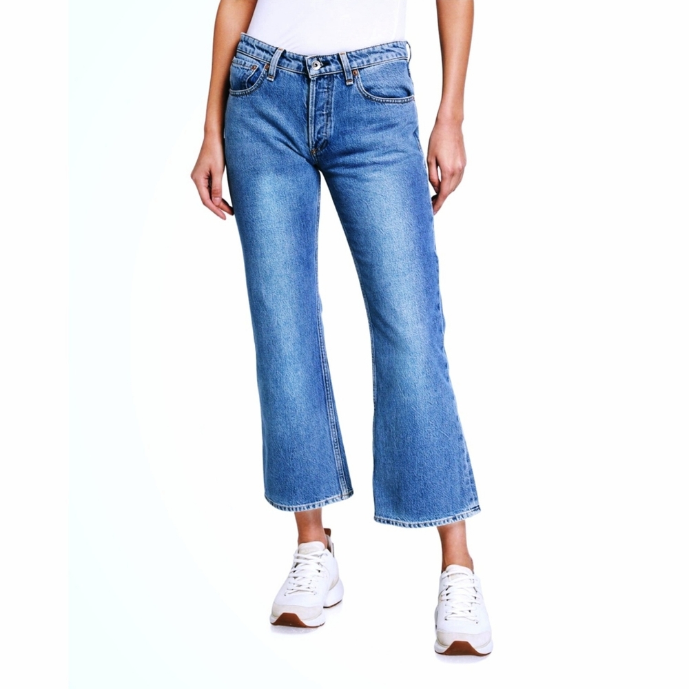 K's more Mid Rise Cropped Flare Blue Wash Jeans Size 3